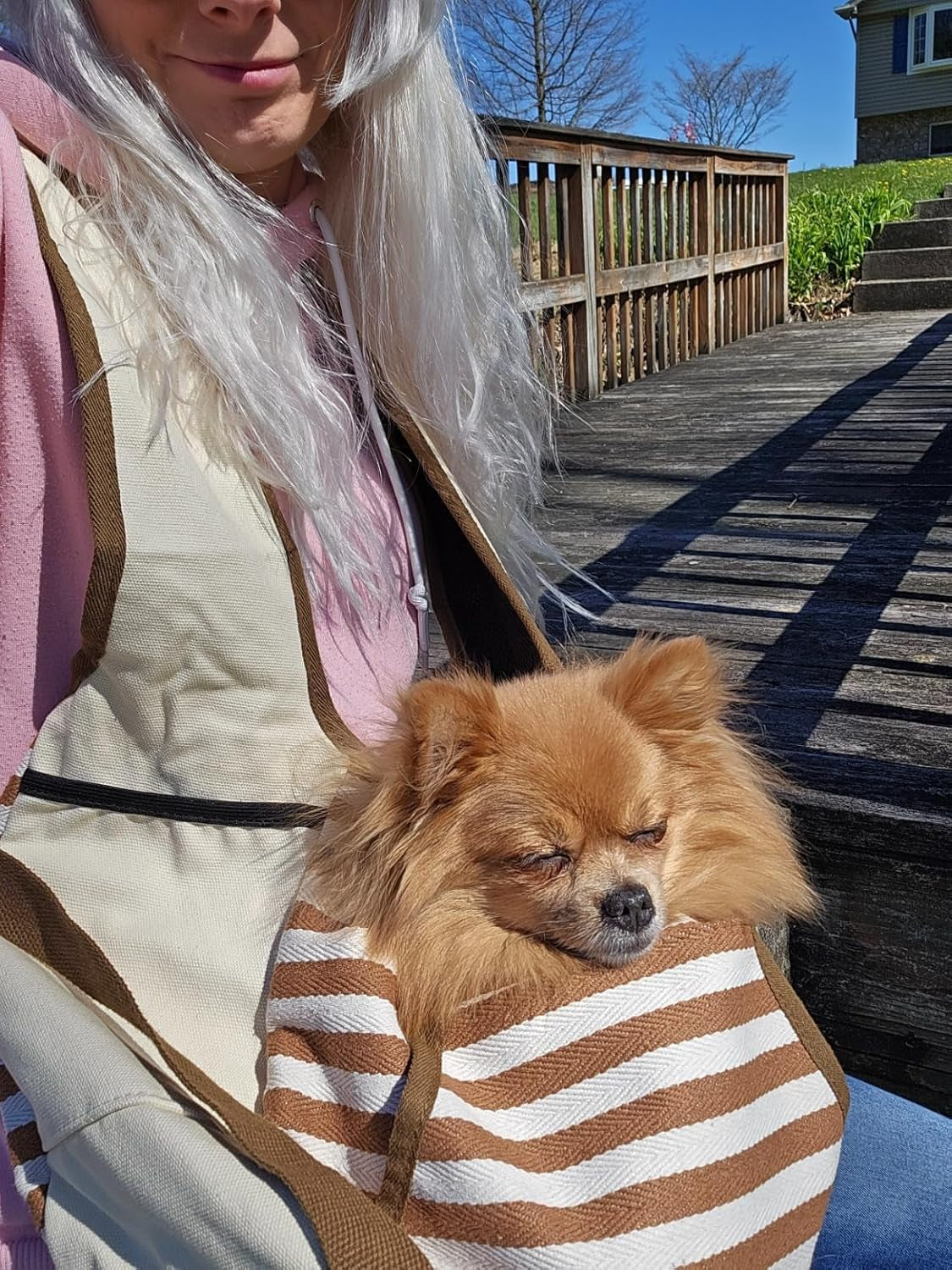 Dog Sling Puppy Carrier for Small Dogs with Openable Front Breathable Mesh, Hands Free Pet Sling Travel Bag Adjustable Padded Strap Pockets Large Space (Khaki, 3-11 Lb)