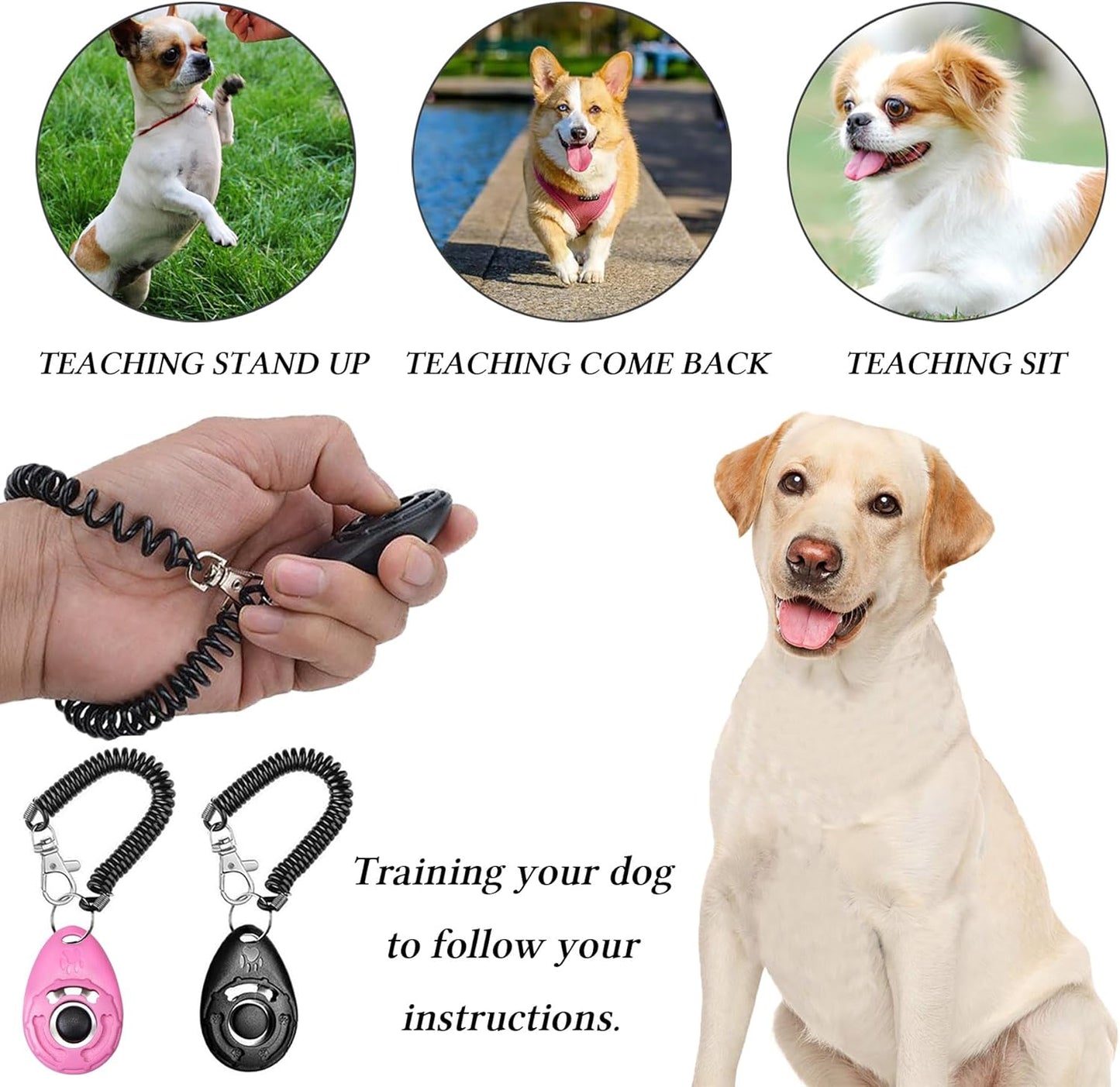 Dog Treat Pouch Dog Clicker Training Kit, Dog Training Treat Pouch Dog Clicker for Training, 3 Ways to Wear Easily Carries Treat Pouches for Pet Training (Black and Pink)