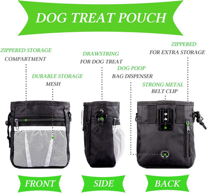 Dog Treat Pouch Dog Clicker Training Kit, Dog Training Treat Pouch Dog Clicker for Training, 3 Ways to Wear Easily Carries Treat Pouches for Pet Training (Black and Pink)