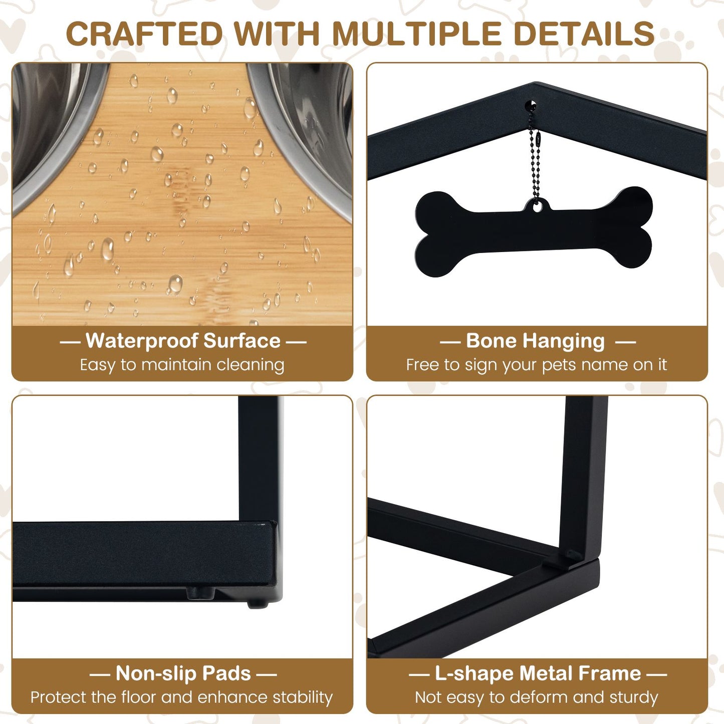 5 Heights Elevated Pet Feeder with Detachable Stainless Steel Bowl for Dogs