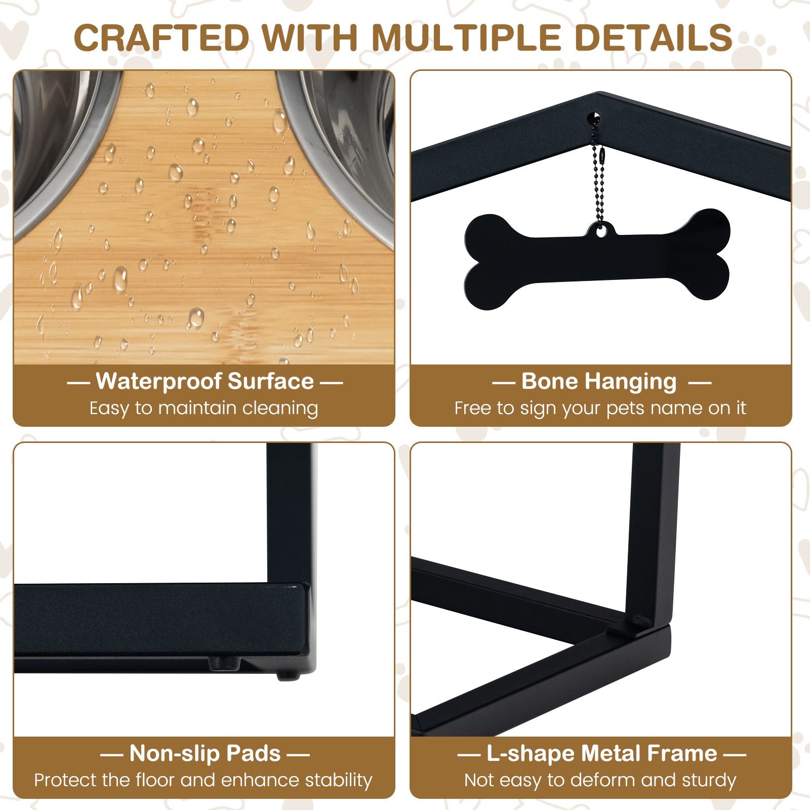 5 Heights Elevated Pet Feeder with Detachable Stainless Steel Bowl for Dogs