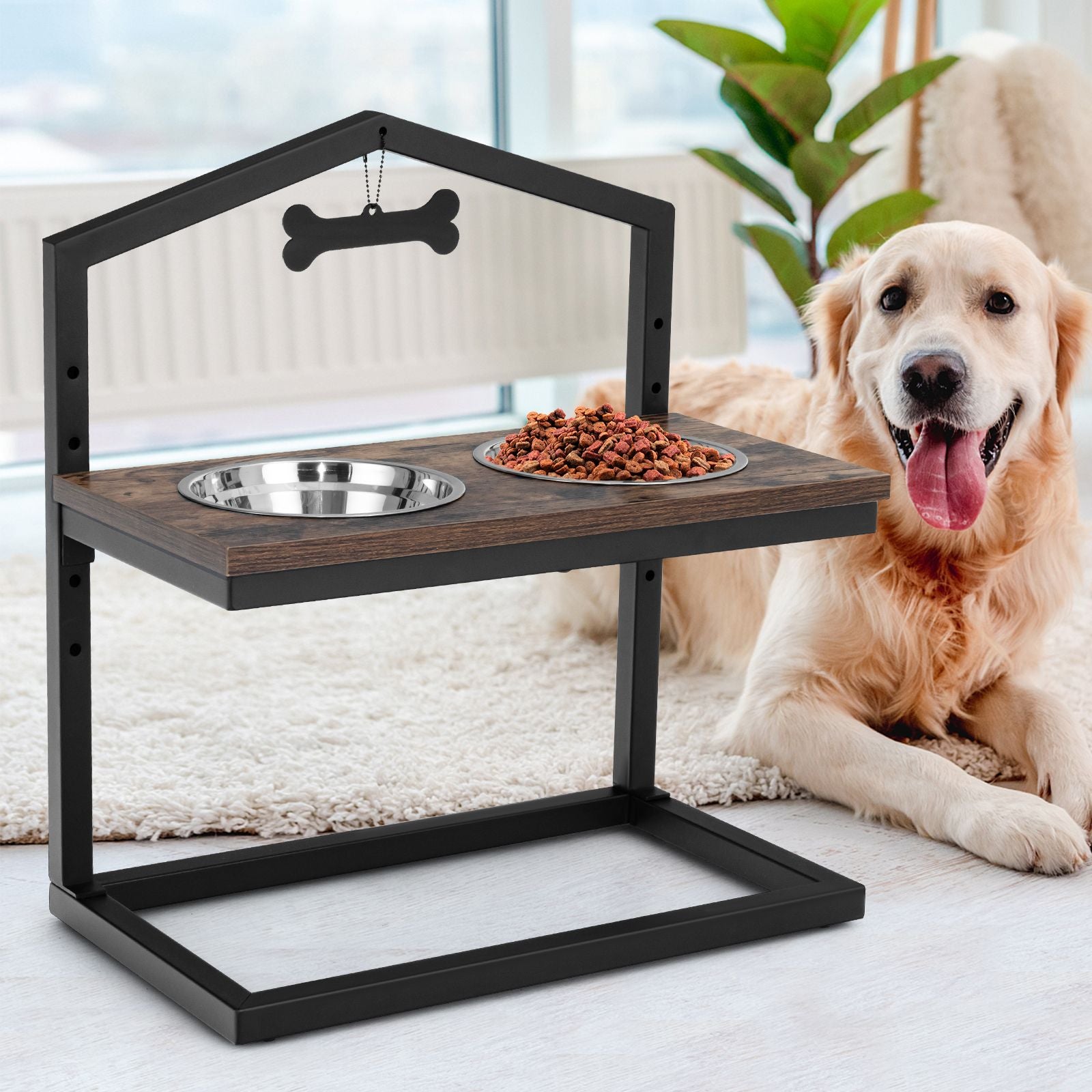 5 Heights Elevated Pet Feeder with Detachable Stainless Steel Bowl for Dogs