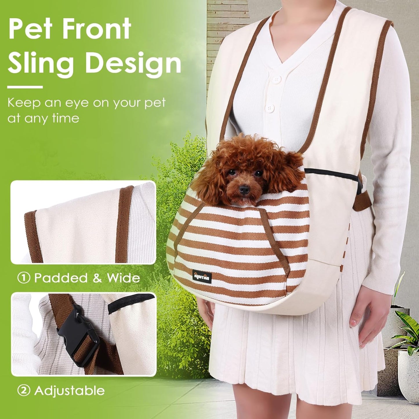 Dog Sling Puppy Carrier for Small Dogs with Openable Front Breathable Mesh, Hands Free Pet Sling Travel Bag Adjustable Padded Strap Pockets Large Space (Khaki, 3-11 Lb)