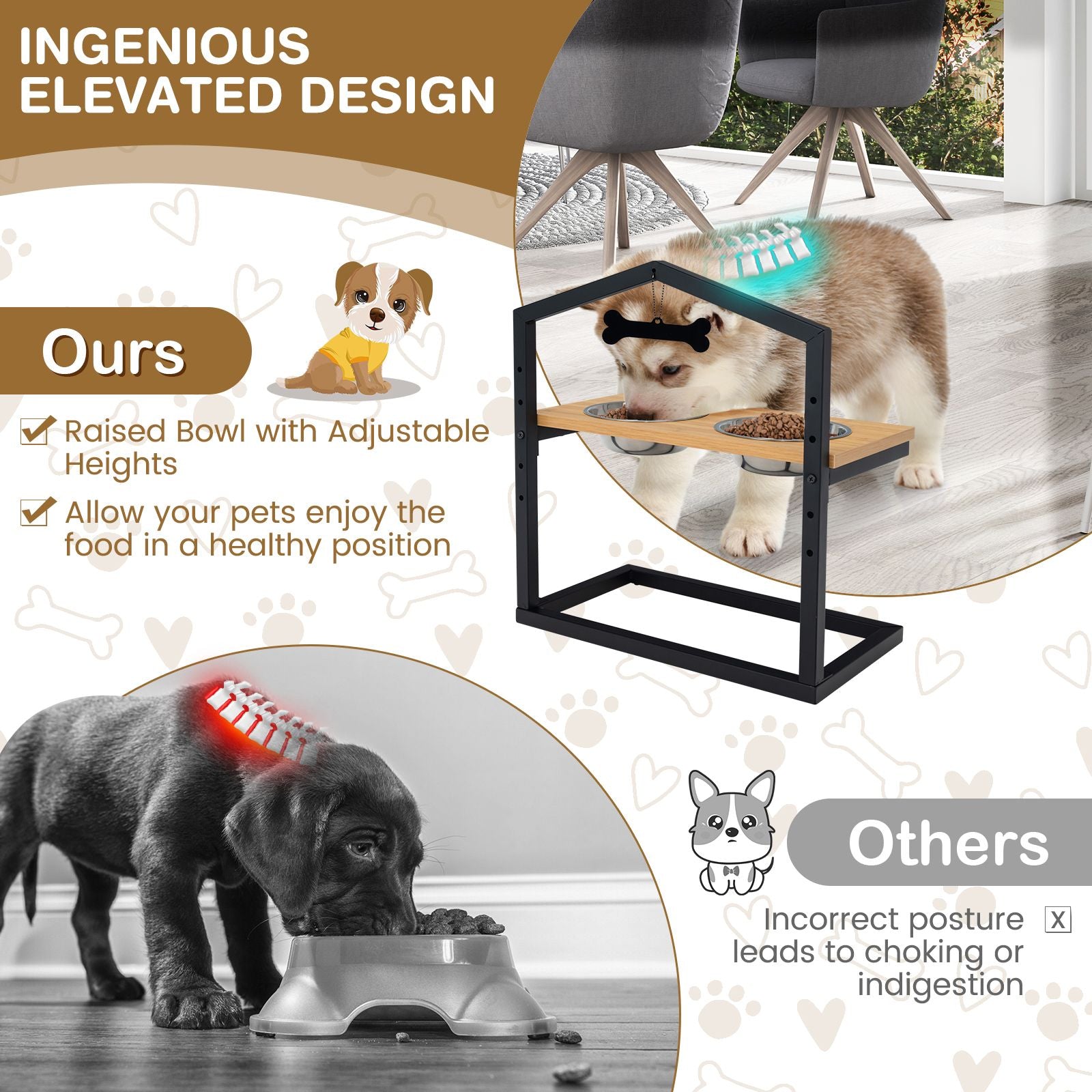 5 Heights Elevated Pet Feeder with Detachable Stainless Steel Bowl for Dogs
