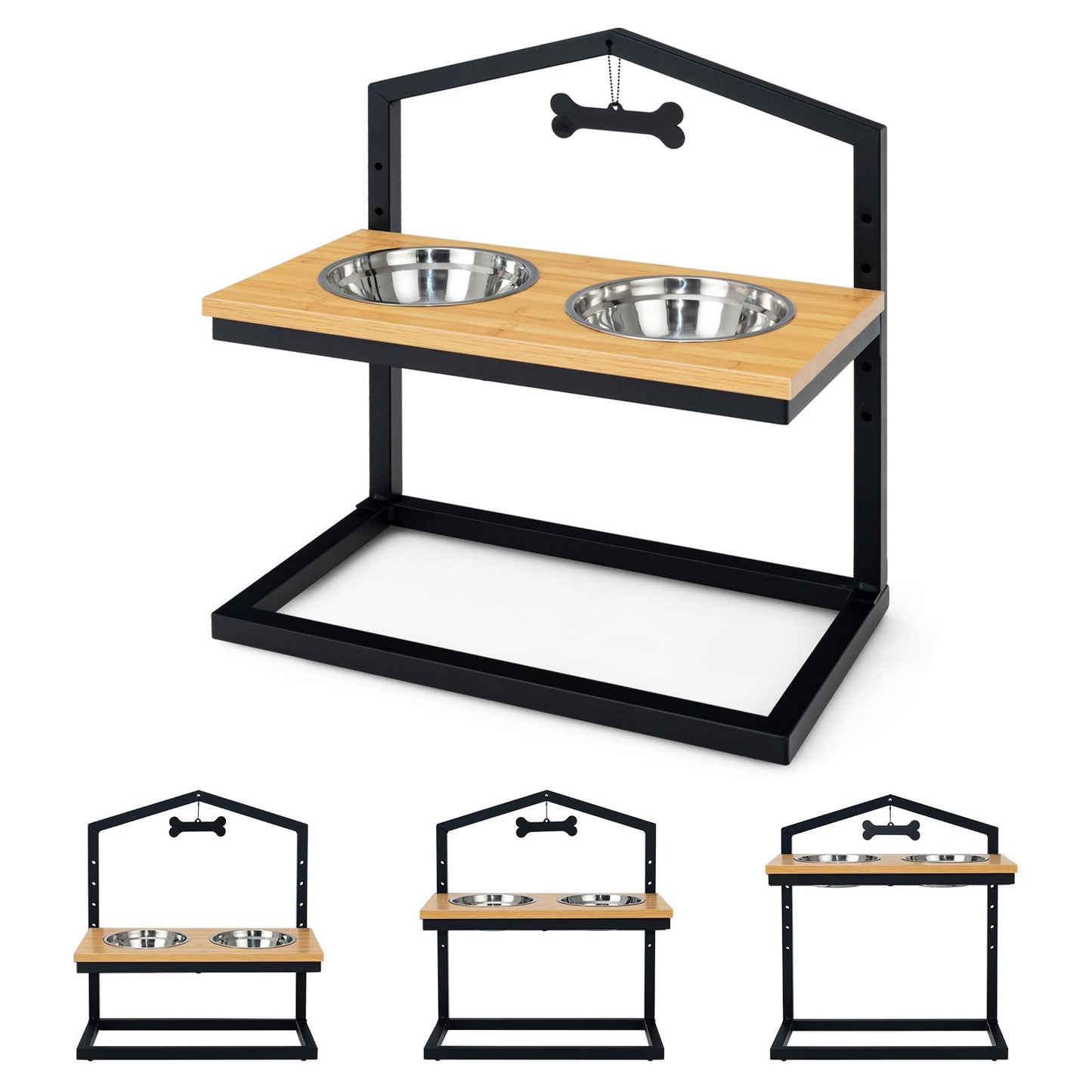 5 Heights Elevated Pet Feeder with Detachable Stainless Steel Bowl for Dogs