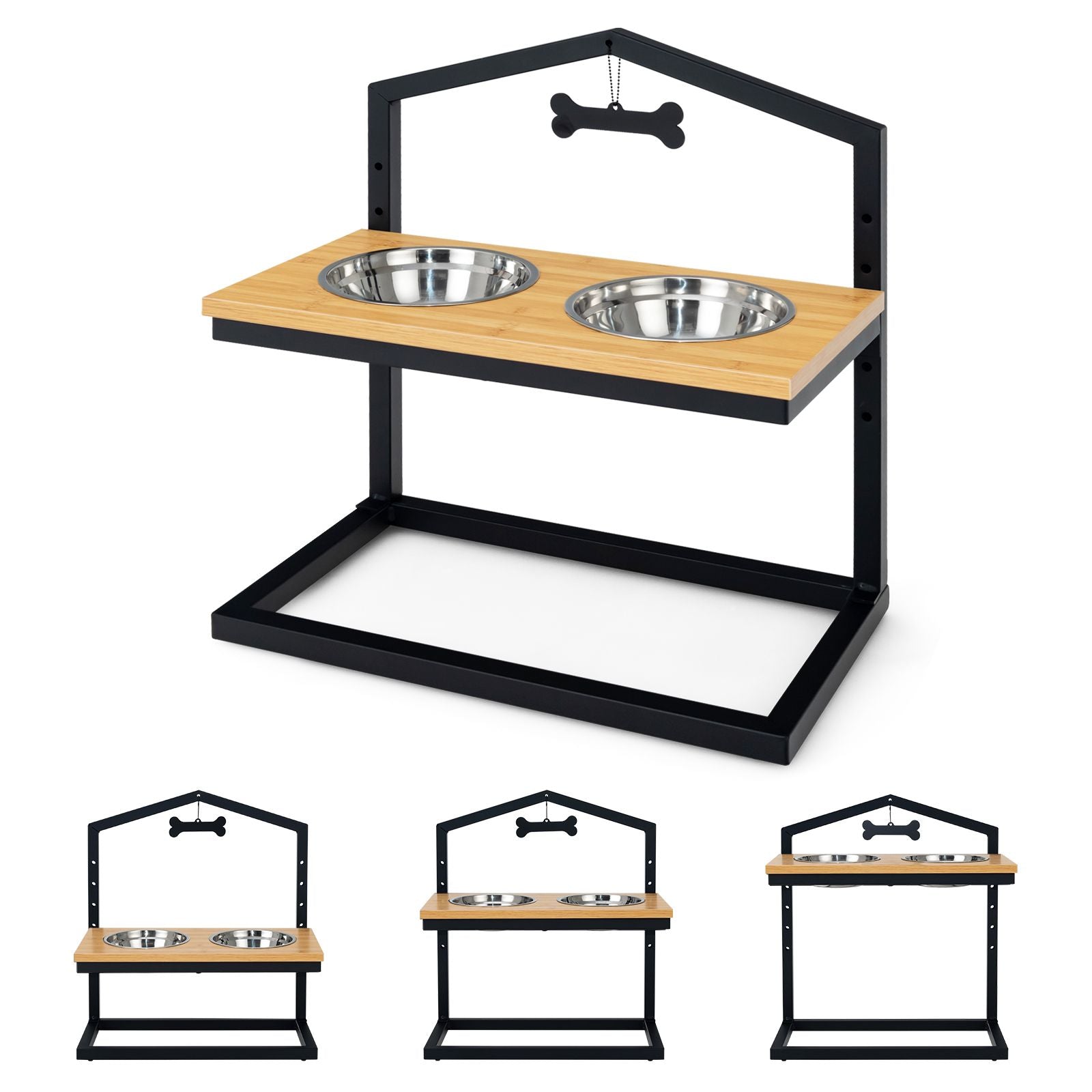 5 Heights Elevated Pet Feeder with Detachable Stainless Steel Bowl for Dogs