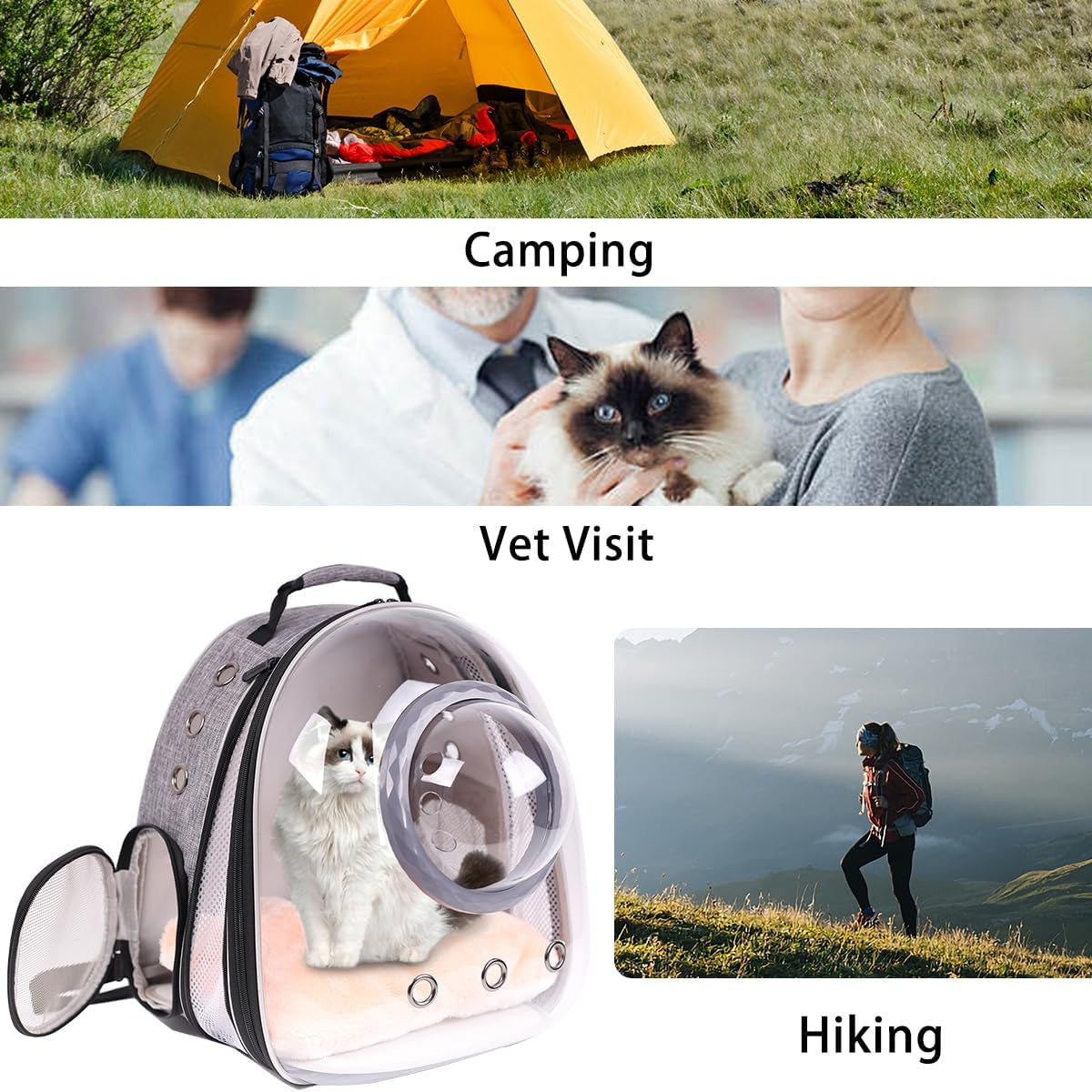 Front Extension Cat Backpack Carrier, Pet Travel Backpack for Kitten and Small Dogs, Clear Bubble Window Space Capsule Astronaut Liked Portable Vet Visit Book Bag Airline Approved