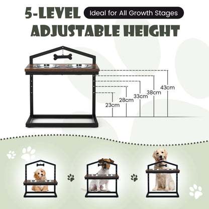 5 Heights Elevated Pet Feeder with Detachable Stainless Steel Bowl for Dogs