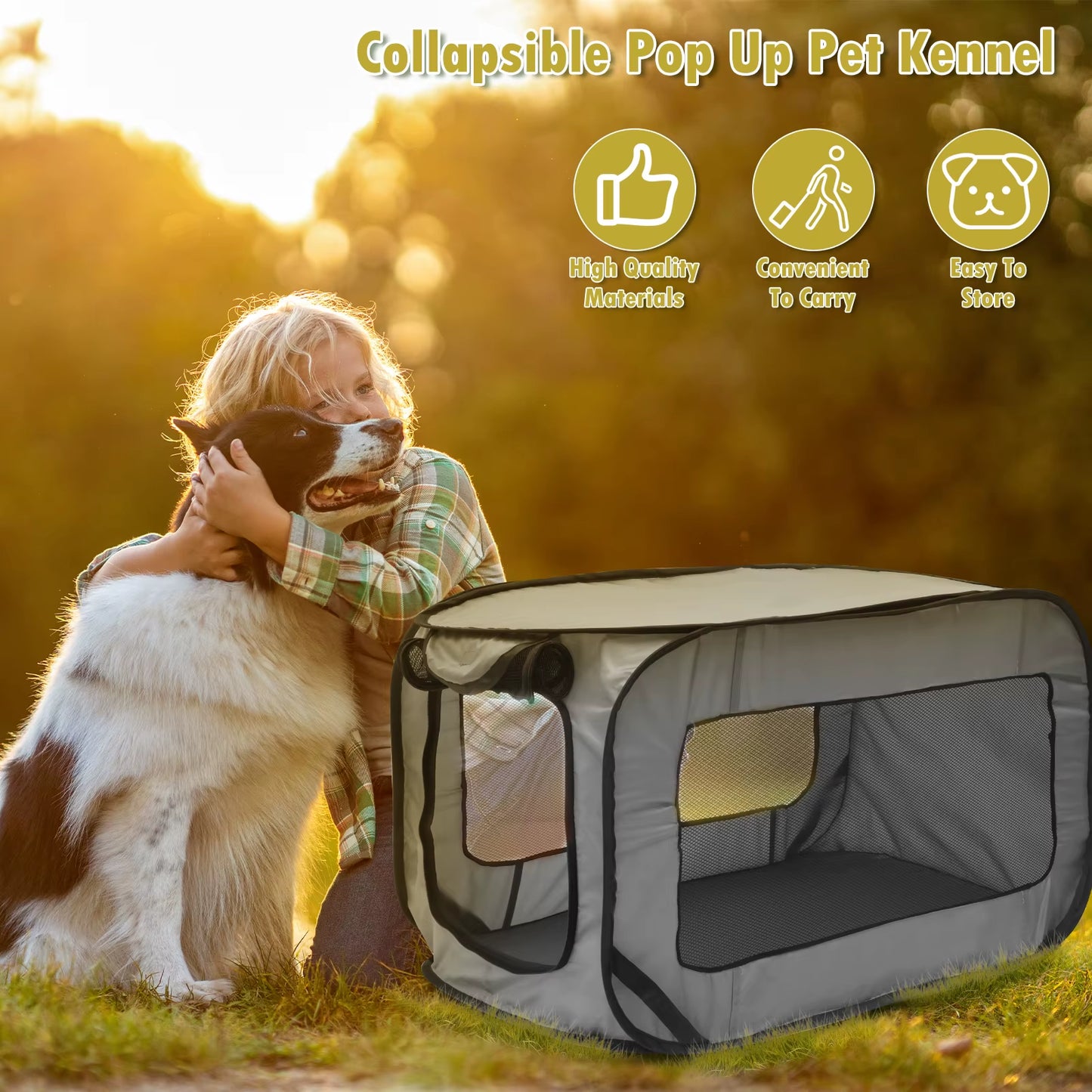 Dog Travel Crate Portable Pop up Dog Crate with Zipper Mesh Door Foldable Small Dog Seat Kennel for Indoor Outdoor Puppy Cat