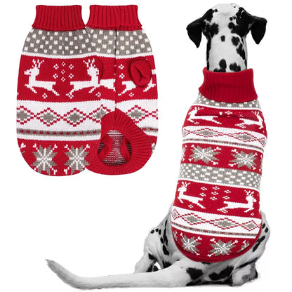 Christmas Dog Sweater Medium Large Dogs Reindeer Snowflake Knitted Sweater Xmas Holiday Pet Clothes Turtleneck Knitwear Pullover
