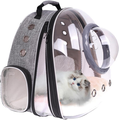 Front Extension Cat Backpack Carrier, Pet Travel Backpack for Kitten and Small Dogs, Clear Bubble Window Space Capsule Astronaut Liked Portable Vet Visit Book Bag Airline Approved