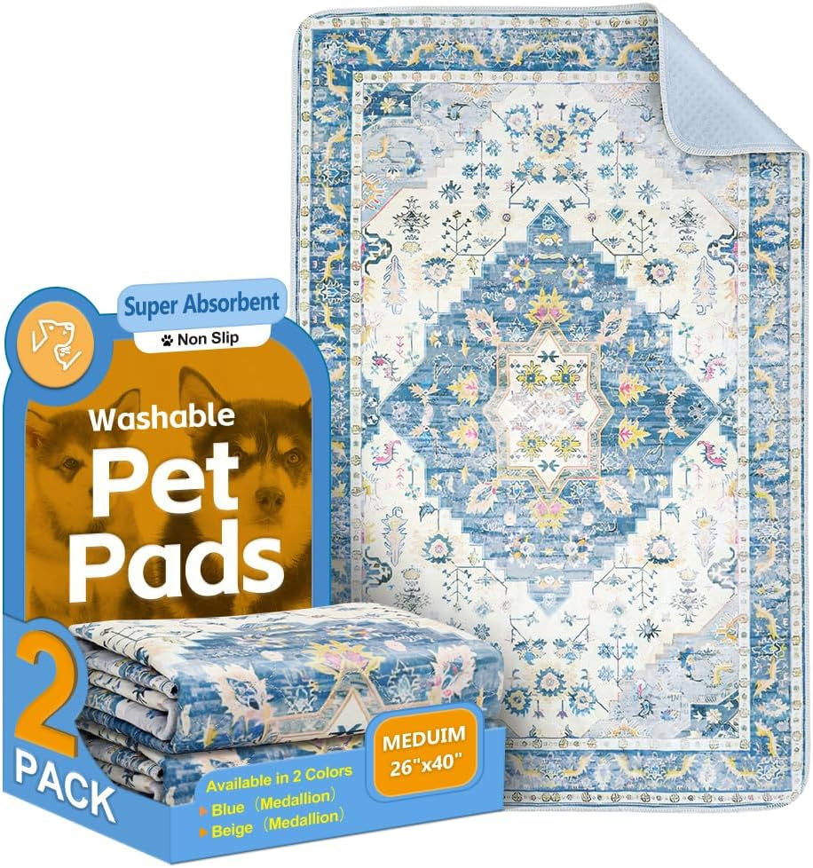 Washable Pee Pads for Dogs, 2 Pack Reusable Puppy Training Pads 40"X26" Super Absorbent Waterproof Dog Training Pads, Non-Slip Potty Pads, Whelping Pads Litter Mat