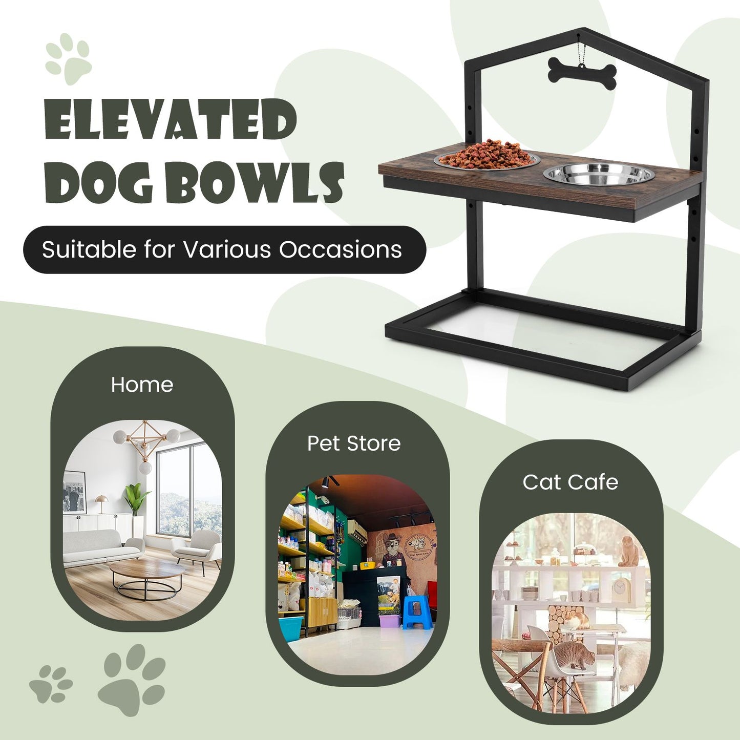 5 Heights Elevated Pet Feeder with Detachable Stainless Steel Bowl for Dogs