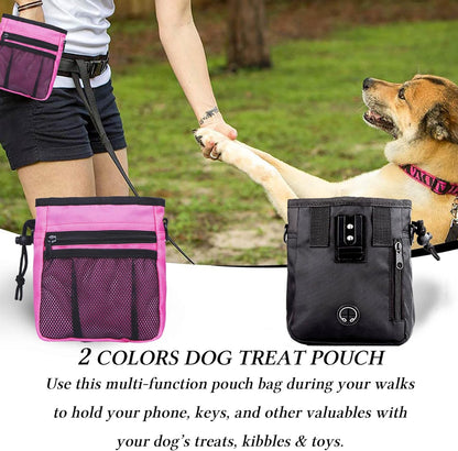 Dog Treat Pouch Dog Clicker Training Kit, Dog Training Treat Pouch Dog Clicker for Training, 3 Ways to Wear Easily Carries Treat Pouches for Pet Training (Black and Pink)