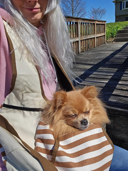 Dog Sling Puppy Carrier for Small Dogs with Openable Front Breathable Mesh, Hands Free Pet Sling Travel Bag Adjustable Padded Strap Pockets Large Space (Khaki, 3-11 Lb)