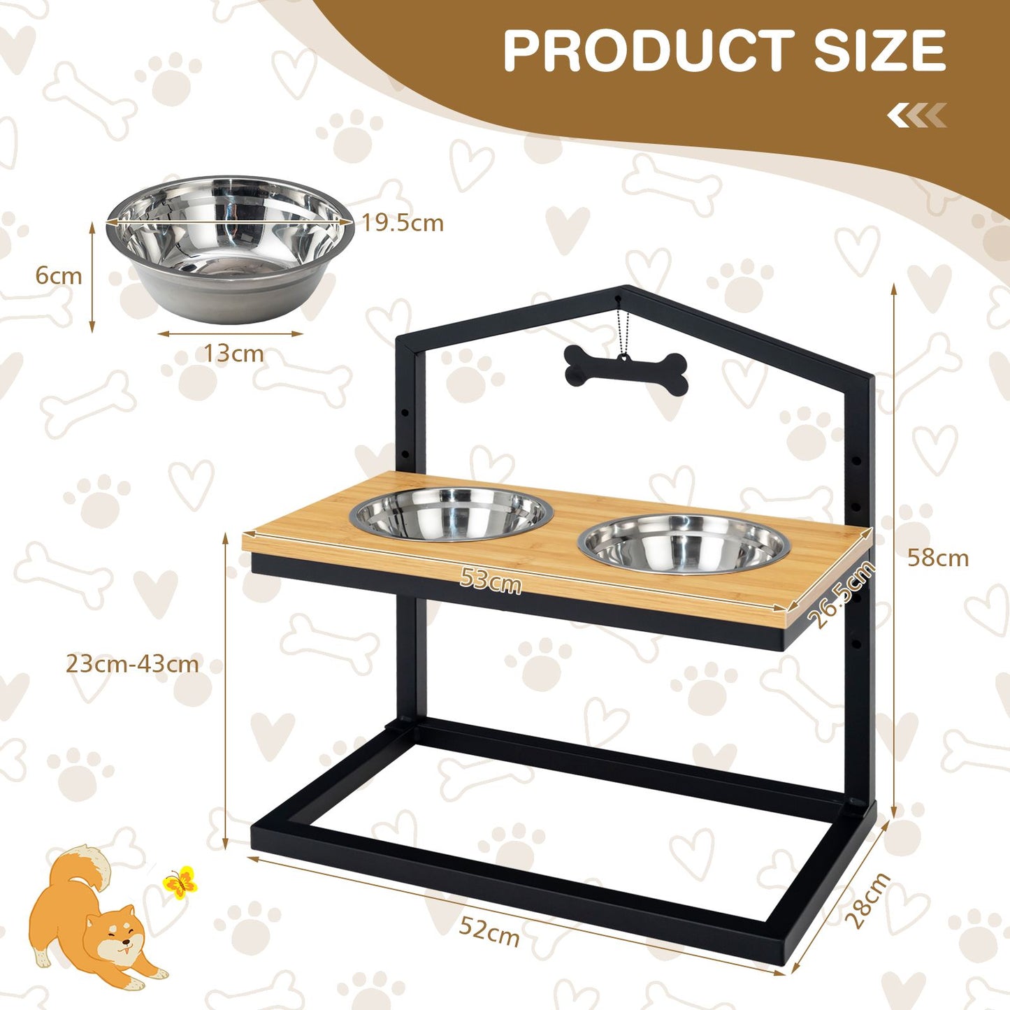 5 Heights Elevated Pet Feeder with Detachable Stainless Steel Bowl for Dogs