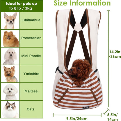 Dog Sling Puppy Carrier for Small Dogs with Openable Front Breathable Mesh, Hands Free Pet Sling Travel Bag Adjustable Padded Strap Pockets Large Space (Khaki, 3-11 Lb)