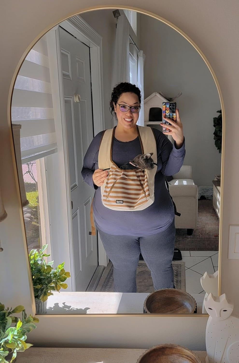 Dog Sling Puppy Carrier for Small Dogs with Openable Front Breathable Mesh, Hands Free Pet Sling Travel Bag Adjustable Padded Strap Pockets Large Space (Khaki, 3-11 Lb)