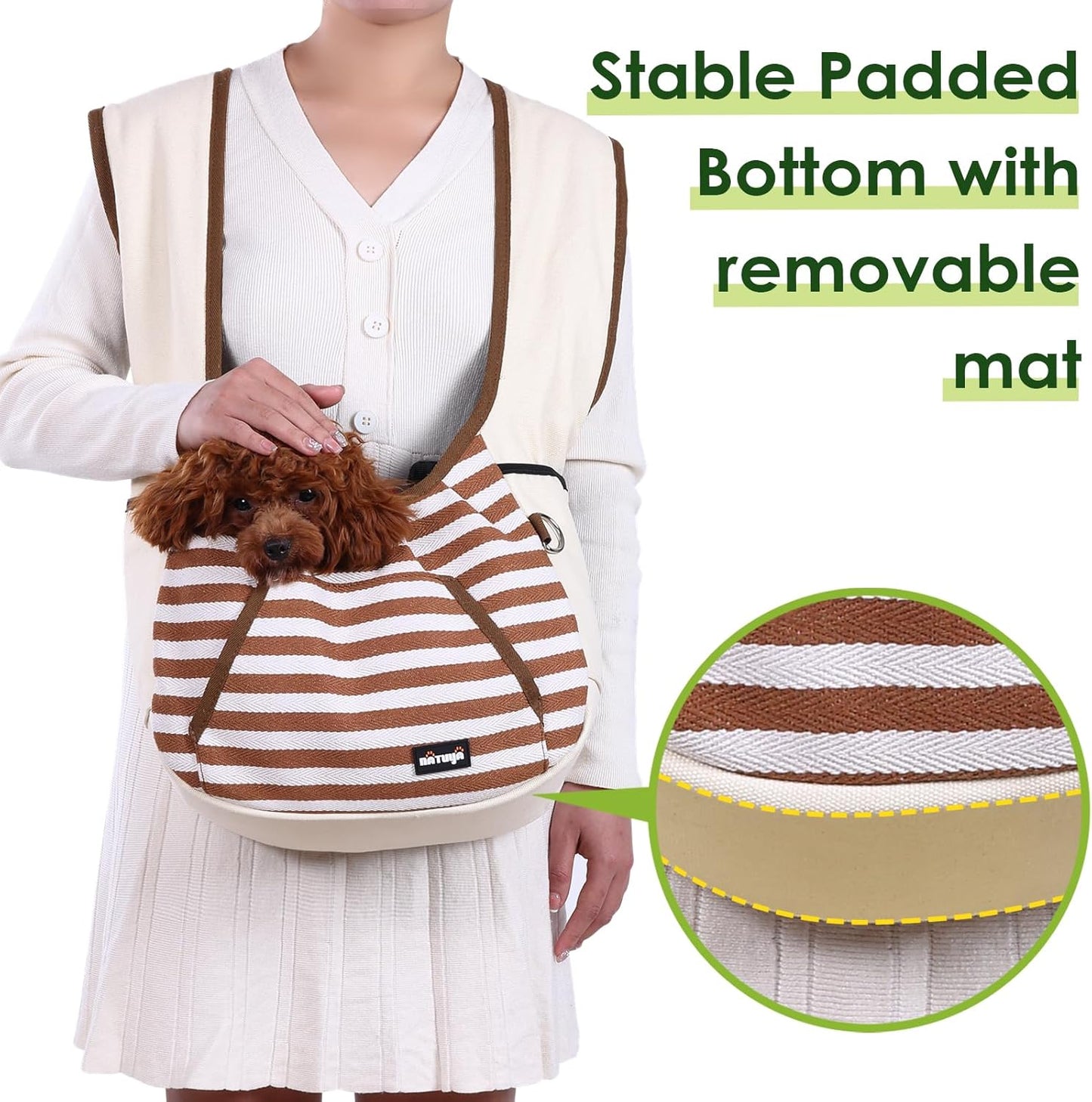 Dog Sling Puppy Carrier for Small Dogs with Openable Front Breathable Mesh, Hands Free Pet Sling Travel Bag Adjustable Padded Strap Pockets Large Space (Khaki, 3-11 Lb)