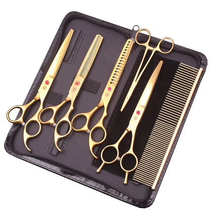 Dog Grooming Scissors Japan Stainless 6.5" 7" Pet Hairdressing Scissors Kit Dog Curved Scissors Thinning Shears Color Comb Z3002