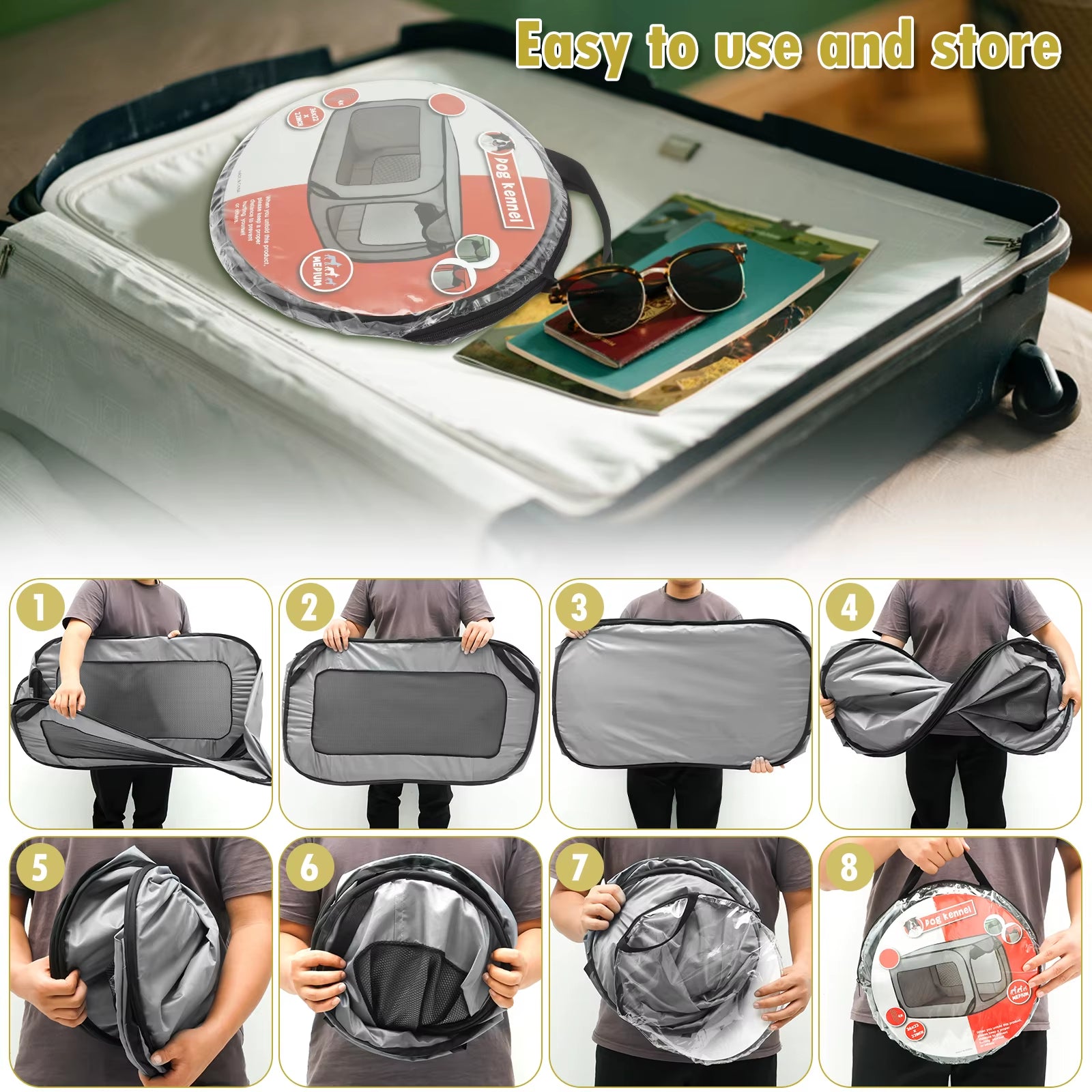 Dog Travel Crate Portable Pop up Dog Crate with Zipper Mesh Door Foldable Small Dog Seat Kennel for Indoor Outdoor Puppy Cat