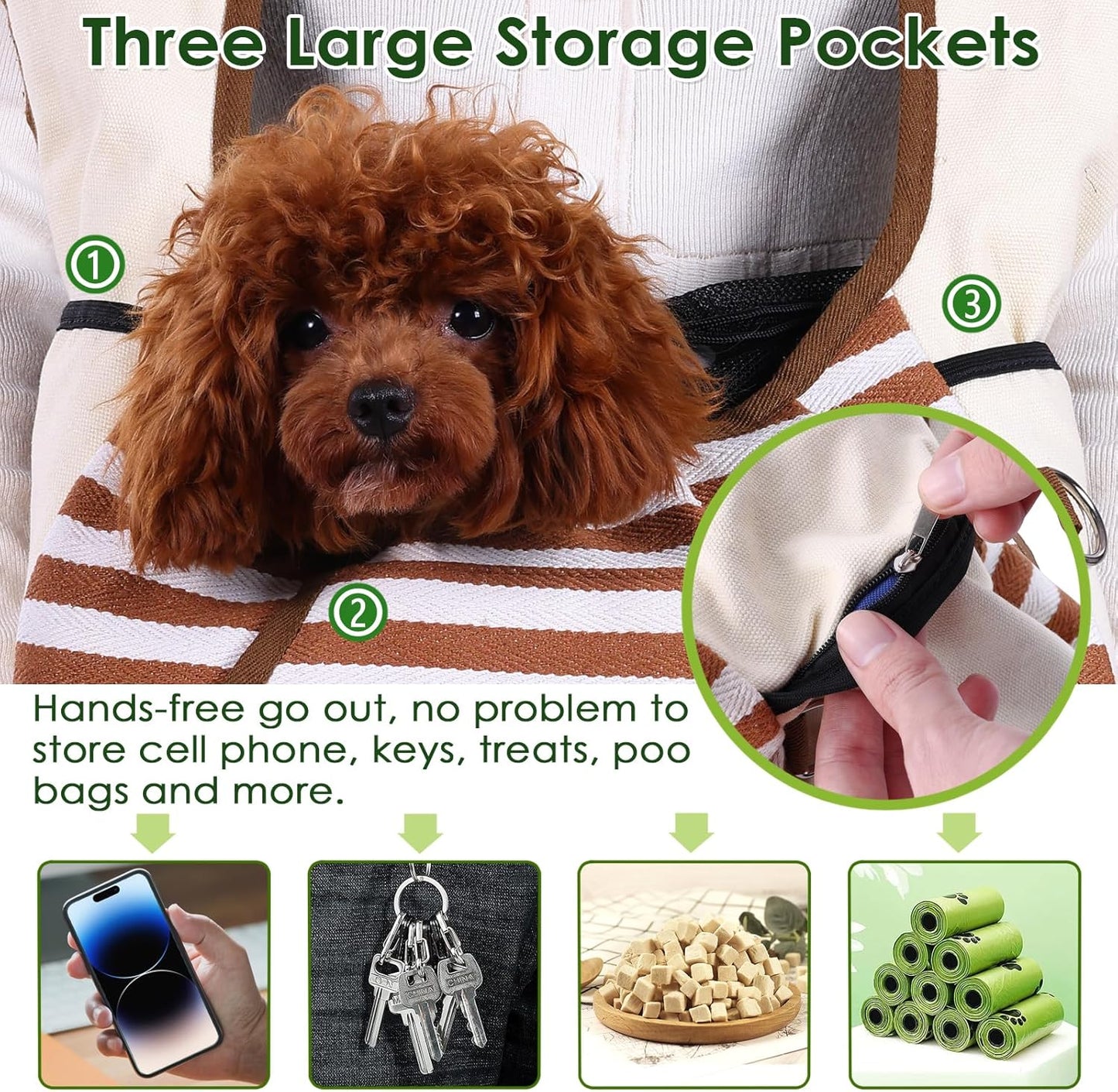 Dog Sling Puppy Carrier for Small Dogs with Openable Front Breathable Mesh, Hands Free Pet Sling Travel Bag Adjustable Padded Strap Pockets Large Space (Khaki, 3-11 Lb)