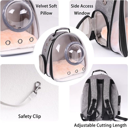 Front Extension Cat Backpack Carrier, Pet Travel Backpack for Kitten and Small Dogs, Clear Bubble Window Space Capsule Astronaut Liked Portable Vet Visit Book Bag Airline Approved