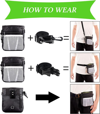 Dog Treat Pouch Dog Clicker Training Kit, Dog Training Treat Pouch Dog Clicker for Training, 3 Ways to Wear Easily Carries Treat Pouches for Pet Training (Black and Pink)