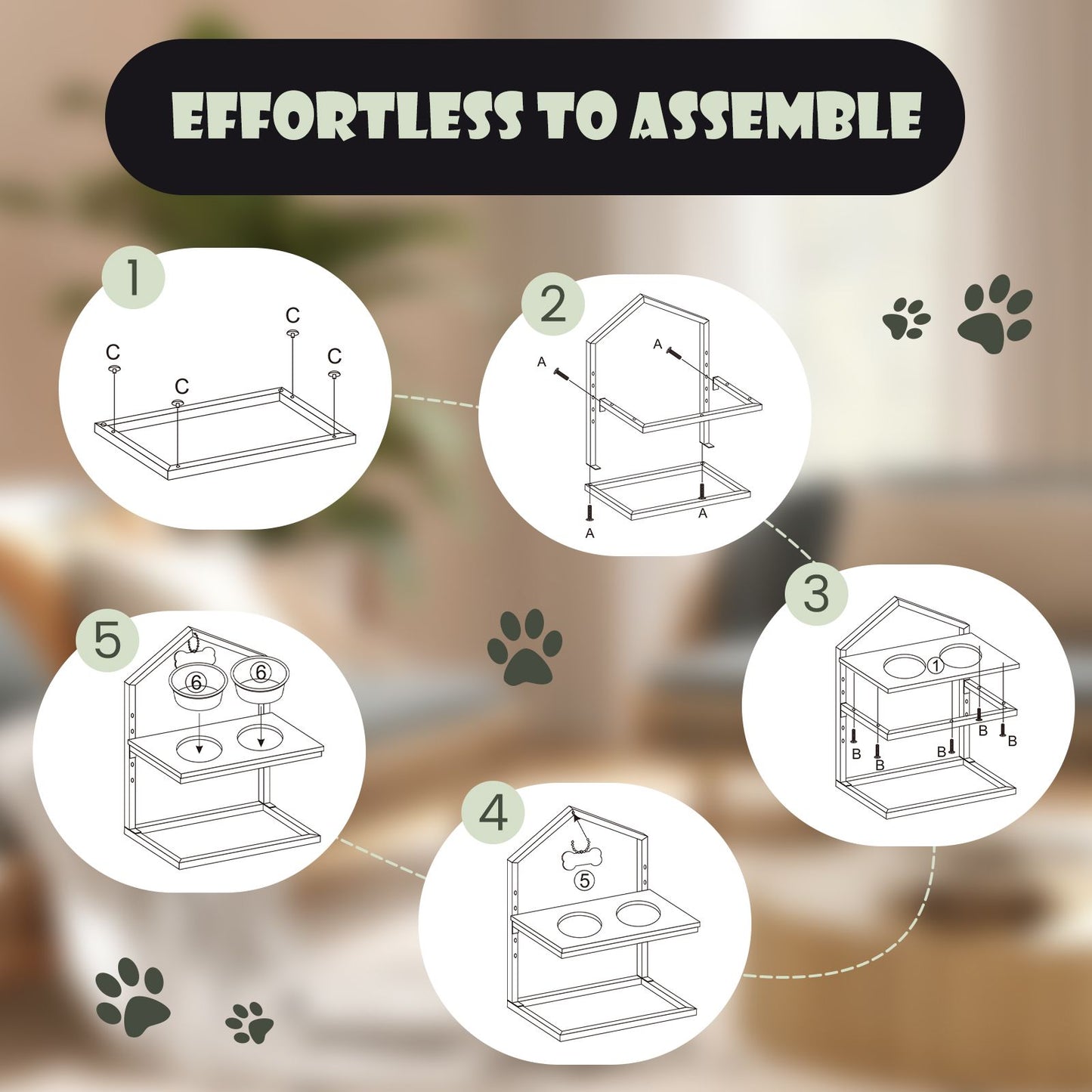 5 Heights Elevated Pet Feeder with Detachable Stainless Steel Bowl for Dogs